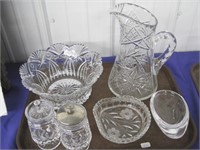 Crystal bowl, pitcher, dishes, condiments