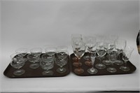 2 TRAYS OF 13 STEMWARE PIECES & 11 GLASS ETCHED
