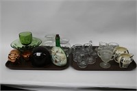 LOT OF GLASS AND BRASS ITEMS