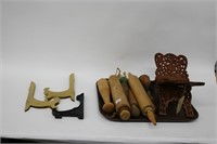 LOT OF WOODEN ITEMS AND STANDS