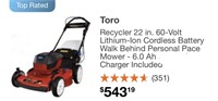 TORO FLEX FORCE 60v 22” LAWNMOWER/ ONLY CHARGER