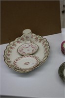 LOT OF LIMOGES PAINTED SERVING DISH, SAUCERS, AND