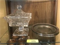 SHELT LOT COVERED CANDY DISH, SILVER TRIMMED