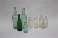 LOT OF 9 ASSORTED GLASS BOTTLES