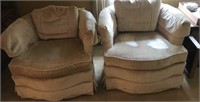 PAIR OF BARREL BACK UPHOLSTERED CHAIRS