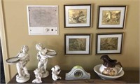 GROUP LOT FIGURINES AND GOLD LEAF PRINTS