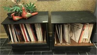 PAIR OF LP STORAGE END TABLES AND RECORDS