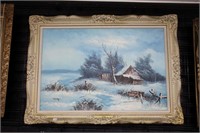 FRAMED SIGNED W. RING OIL ON CANVAS