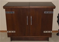 MCM Brutalist Wood & Chrome bar cabinet
