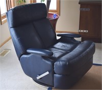 Blue leather swivel reclining arm chair