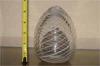 Large blown art glass spiral egg paperweight