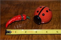 Signed GGS '03 ladybug glass paperweight & pepper