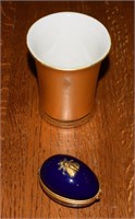 Gold porcelain cup & Limoges trinket egg w/ Bee