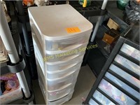 White Plastic Organizer on Wheels and Contents