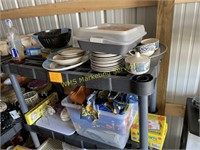 Plastic Shelf and Contents - Misc. China, Dishes,