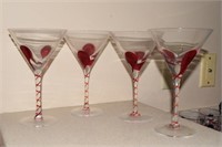 Set of 4 red swirl glass champagnes