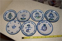 M A Hadley painted pottery coaster set