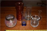 Lot of glass vases red clear & blue