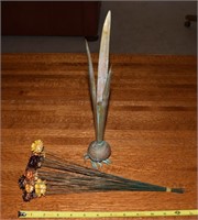 Verdigris handforged vase & metal stem flowers