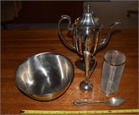 Stainless & Silverplate lot teapot vase bowl