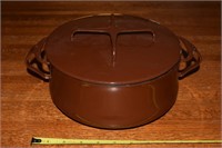 MCM Dansk brown enamelware lidded round casserole