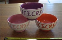 (3) Ceramic ice cream bowls w/ rubber base
