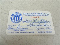 Mothers of World War II Membership Certificate