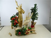 Two Decorative Deer and a Christmas Tree -