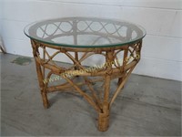 Round Wicker Style End Table with Glass Top