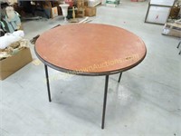 Vintage 40" Round Folding Card Table with Leather