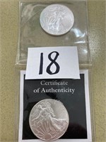 (2) 2015 Silver Eagle Dollars