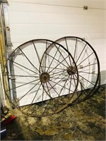 pair of 54" tall steel wagon wheels
