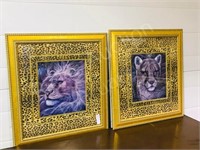 pair of framed lions - 27" x 24"