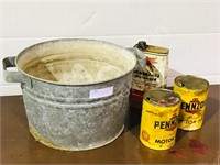 Galvinized pail & oil cans