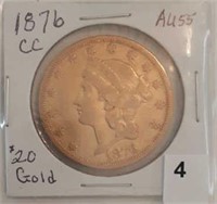 1876CC  $20 Gold Cornet, nice - rare date