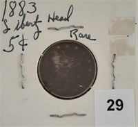 1883 V Nickel, No Cents