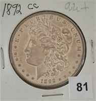 1892CC Silver Morgan Dollar