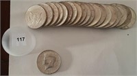 20 - 1964 Silver Kennedy Halves, one money