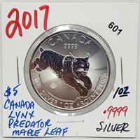 1oz .999 Silver Lynx Maple Leaf Round