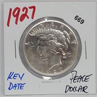 Key Date 1927 90% Silver Peace $1 Dollar