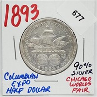 1893 90% Silver Columbian Expo Half $1 Dollar