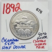 1892 90% Silver Columbian Expo Half $1 Dollar