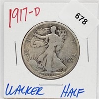 1917-D 90% Silver Walker Half $1 Dollar