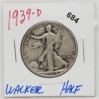 1939-D 90% Silver Walker Half $1 Dollar