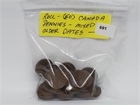 Roll (50) Older Mixed Date Canada Pennies