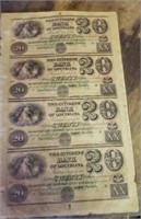 Louisiana Bank Uncut 20 Dollar Bill Sheet 1800's