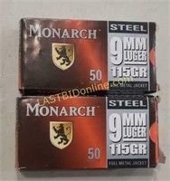 2 Boxes of Monarch 9mm, 100 Rounds Total
