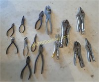 Box of Assorted Pliers, Clamps, & Wire Cutters