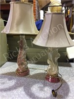 pair- pink pearl table lamps w/ shades