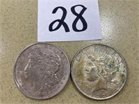 1921D Morgan & 1922D Peace Silver Dollars